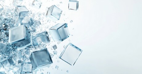  glass transparent blue cubes on light background, business background, cosmetic perfume background