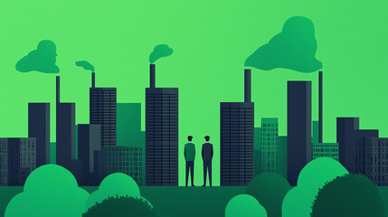 Global factory workers in green suits collaborating in sustainable trade hubs