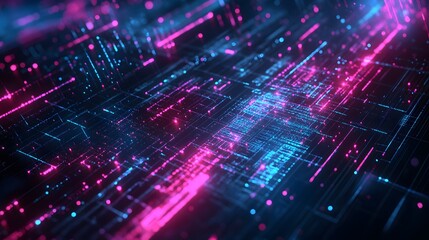 Obraz premium Abstract Digital Circuitry with Glowing Pink and Blue Lines and Dots