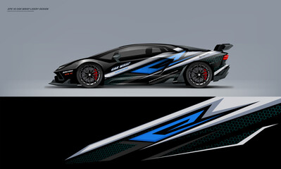 Naklejka premium Sport racing supercar wrap livery design blue color combination for universal medium vector eps10 ready to print printable file