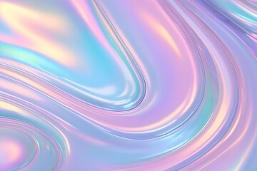 Abstract holographic digital texture featuring swirling pastel colors and iridescent light reflections, creating a smooth, liquid-like surface.
