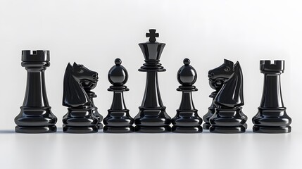 Chess black set isolated on white background. 3d illustration. 