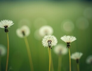 Dandelion Seeds in a Green Field