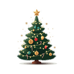 
Christmas tree in cartoon style Christmas tree with gift boxes Merry Christmas and Happy New Year
