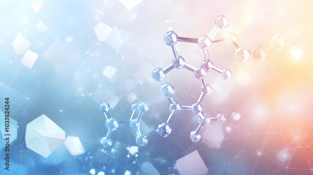 Poster abstract molecular structure with a blurred geometric background