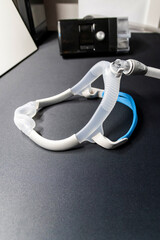 CPAP mask with nose mask or nose mask headgear cpap machine against obstructive sleep apnea helps patients as respirator mask headgear clip for breathing therapy snoring sleep disorder better sleeping