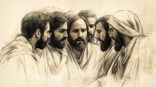 Dramatic biblical scene depicting Jesus gently but sternly rebuking his disciples for their unbelief and lack of faith after His resurrection with an expression that is both stern and compassionate