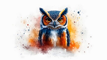 Fototapeta premium A watercolor owl with vibrant patterns, perfect for DIY projects like tote bags or art prints