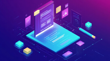 A holographic representation of an electronic contract or digital signature, illustrating the concept of online voting. This design reflects a mobile document manager and the business aspect of electr