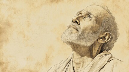 Fototapeta premium Elderly Man with Weathered Face Feels Blessed Listening to Jesus Sermon on the Beatitudes Tears of Joy in His Eyes as He Hears the Words of Wisdom and Grace