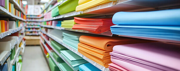 Fototapeta premium Stacked Multi-colored Paper Sheets on Store Shelves