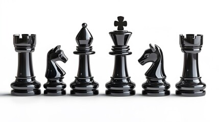 Chess black set isolated on white background. 3d illustration. 