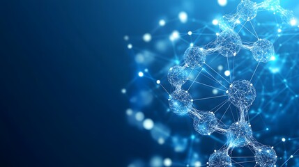 Abstract Network Structure with Glowing Spheres on Blue Background