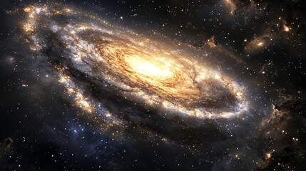 Obraz premium Mesmerizing spiral galaxy rotates gracefully in deep space. Surrounded by twinkling stars. Casting a captivating glow against the cosmic backdrop