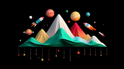 Abstract Mountain Range with Space Elements