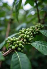 Green Coffee Beans on Branch  .