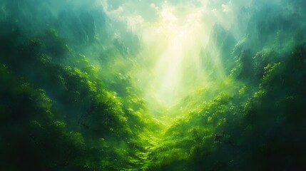 Obraz premium Hand-painted enchanted forest filled with soft glowing light, mystical animals, and lush watercolor vegetation