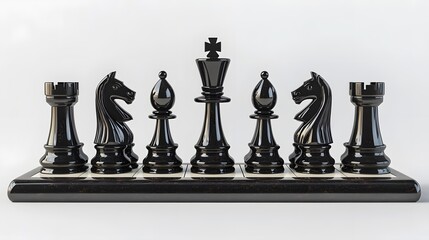 Chess black set isolated on white background. 3d illustration. 