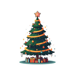 
Christmas tree in cartoon style Christmas tree with gift boxes Merry Christmas and Happy New Year