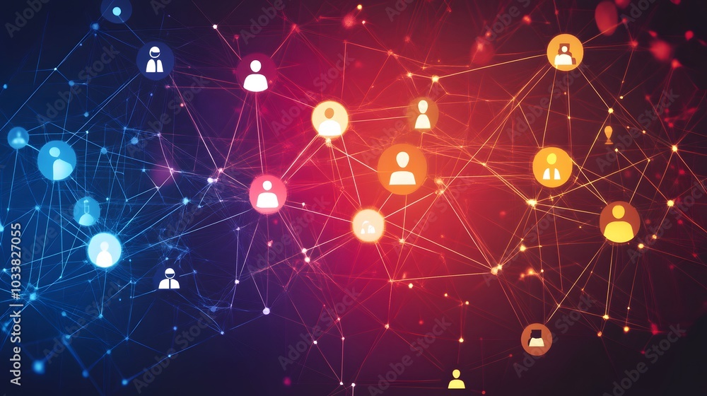 Aufkleber Abstract Network Visualization with Interconnected User Icons