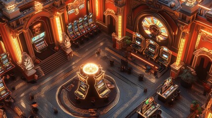 Fototapeta premium Labyrinththemed casino with AR guide minotaur bouncers Grecian slots