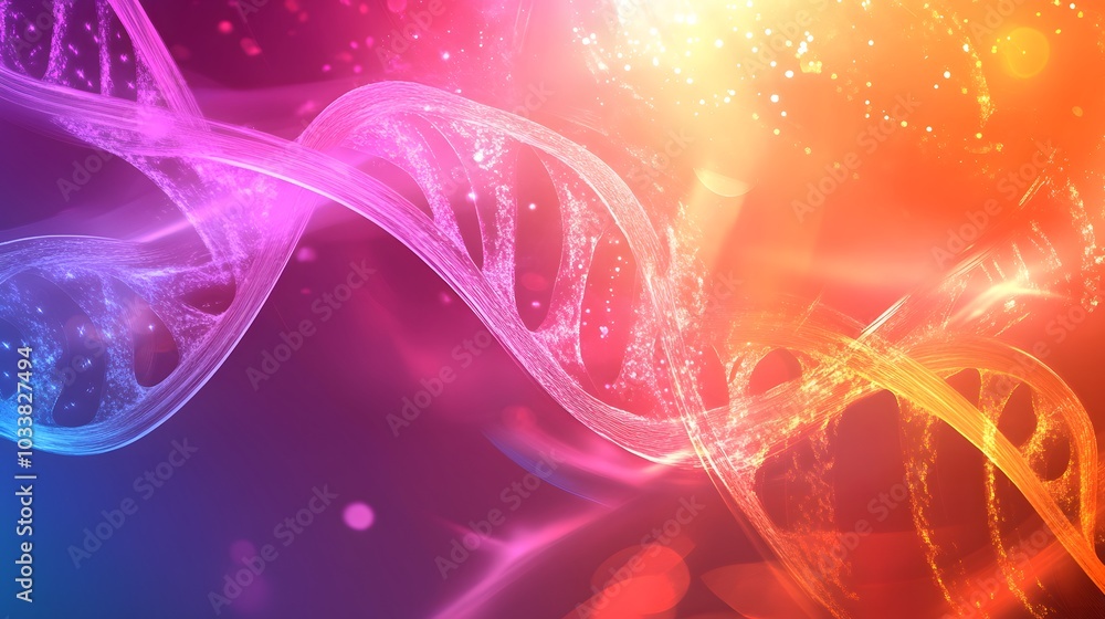 Poster abstract representation of dna with glowing lights and a colorful background