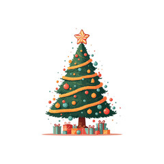 
Christmas tree in cartoon style Christmas tree with gift boxes Merry Christmas and Happy New Year