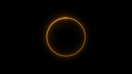 Glowing yellow color neon circle loading icon background 4k illustration on black background.