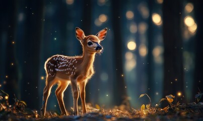 Obraz premium Enchanting Fawn in Forest at Golden Hour