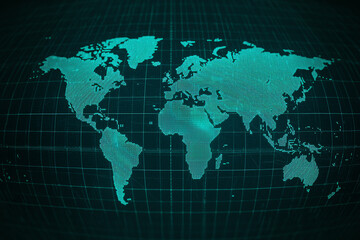 Naklejka premium Map of the world with expanding growth rings and supply chain paths in motion