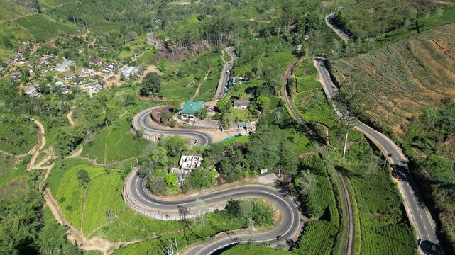 Drone footage over Sri Lanka&rsquo;s beautiful tea plantations. Road to Hatton.
