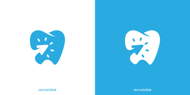 Dental Click Logo. Tooth and Cursor Click with Minimalist Style. Dental Care Logo, Icon, Symbol, Vector, Design Inspiration.