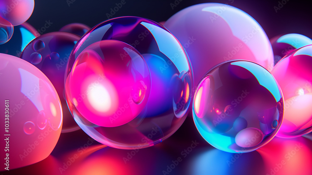 Poster abstract background with fluid 3d shapes with a soft neon glow.