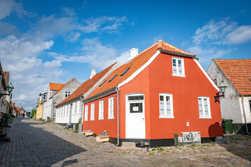 Charming European Street in ebeltoft,denmark with Colorful Buildings