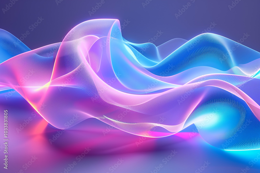 Poster abstract background with fluid 3d shapes with a soft neon glow.