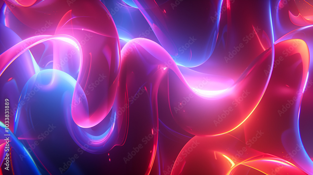 Poster abstract background with fluid 3d shapes with a soft neon glow.