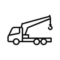 Picker Truck with Crane Arm Silhouette Vector Line Art Illustration