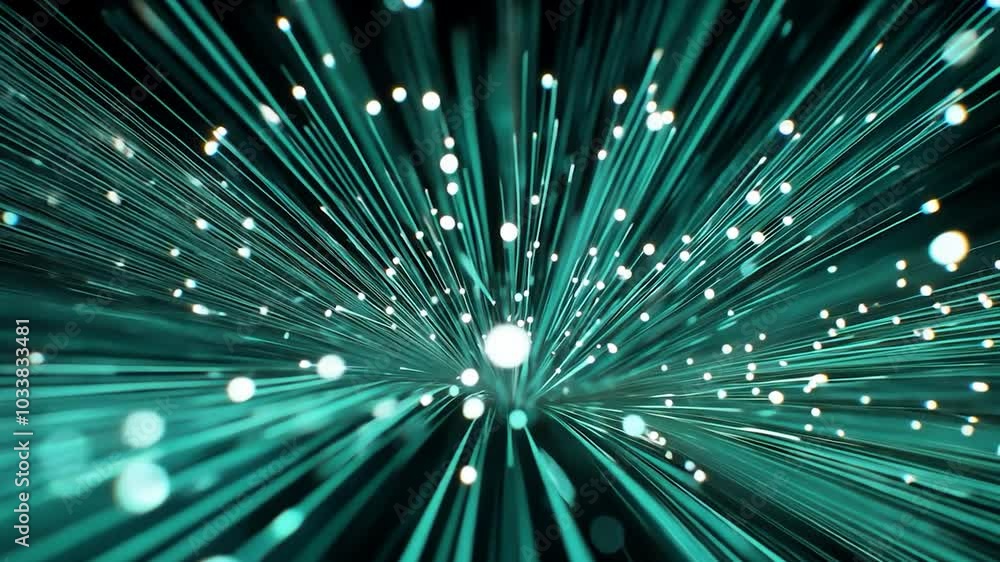 Poster abstract animation of green particles converging, creating a sense of speed and energy. ideal for pr