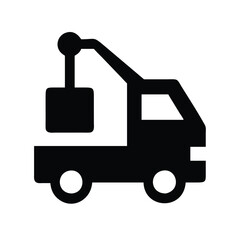 Picker Truck with Crane Arm Silhouette Vector Line Art Illustration