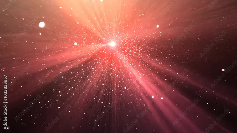 Poster light beams are shining from a bright center point. particles are floating around. it can be used as