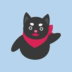 greeting cute black cat character in flat vector design.