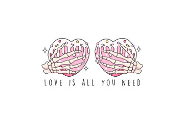 Love is all you need, Skeleton Valentine Sublimation T Shirt design