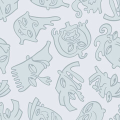 Seamless background with funny faces of anthropomorphic creatures. Humorous characters with different emotion