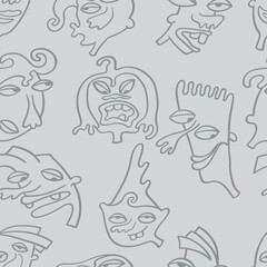 Seamless background with funny faces of anthropomorphic creatures. Humorous characters with different emotion