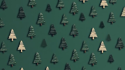 Simple pattern of small Christmas trees on a solid green background