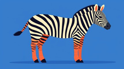 Fototapeta premium A stylized illustration of a zebra with black and white stripes and distinct orange legs