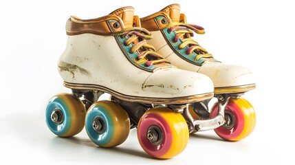 Vintage Retro Quad Roller Skates on White Background. 