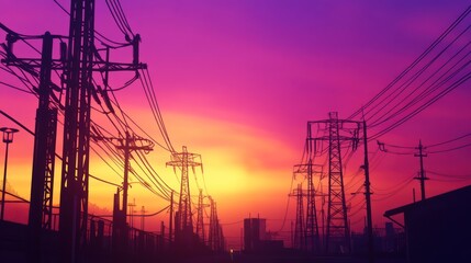 Fototapeta premium Power Lines at Sunset