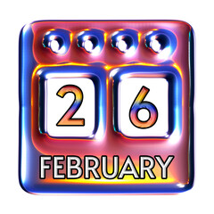 26 February calendar icon for date and event concept