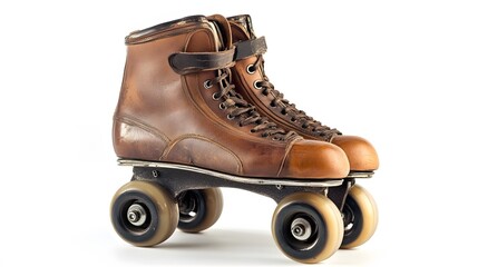 Vintage Retro Quad Roller Skates on White Background. 